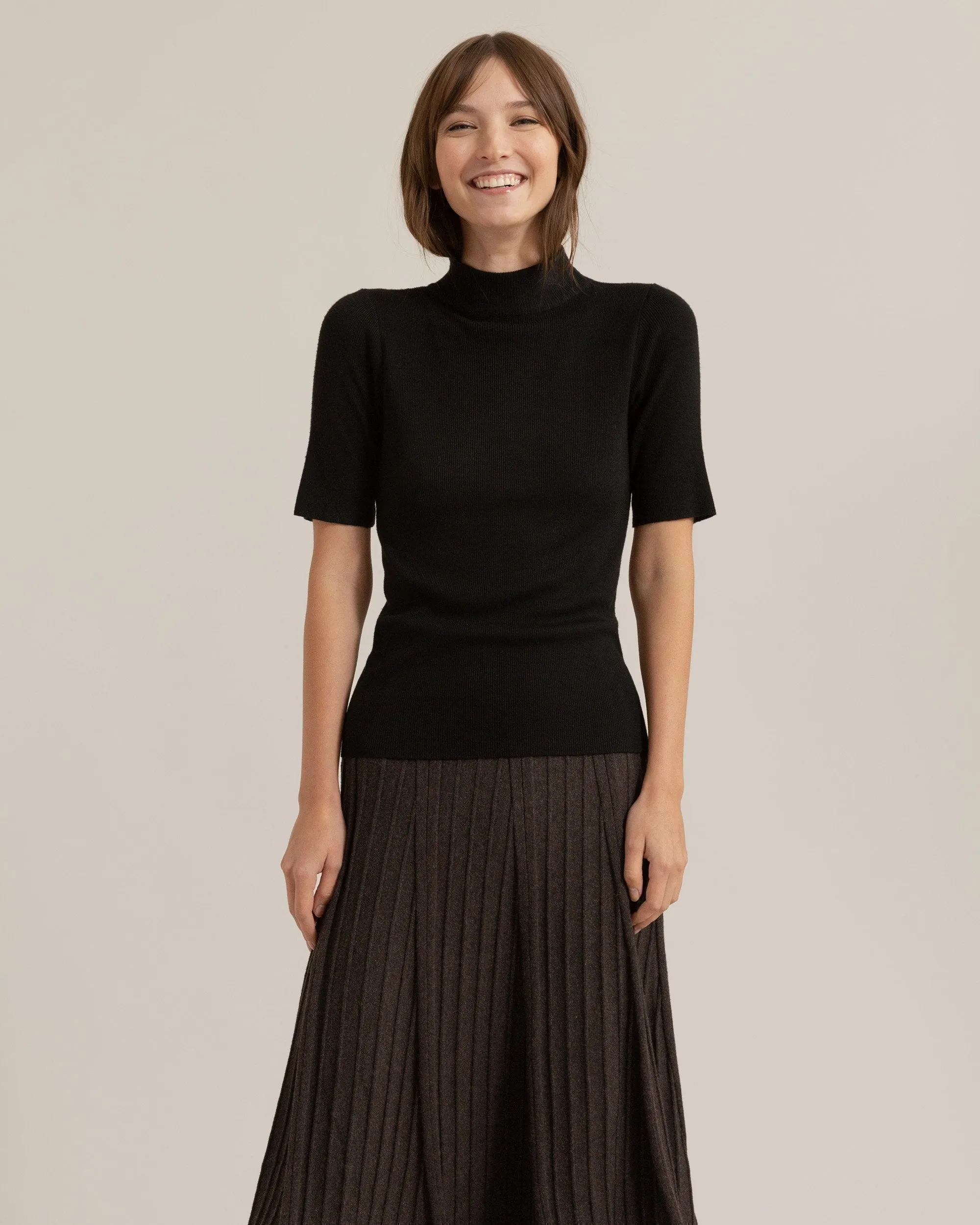 Ting Ting Mock-Neck Short-Sleeve Sweater