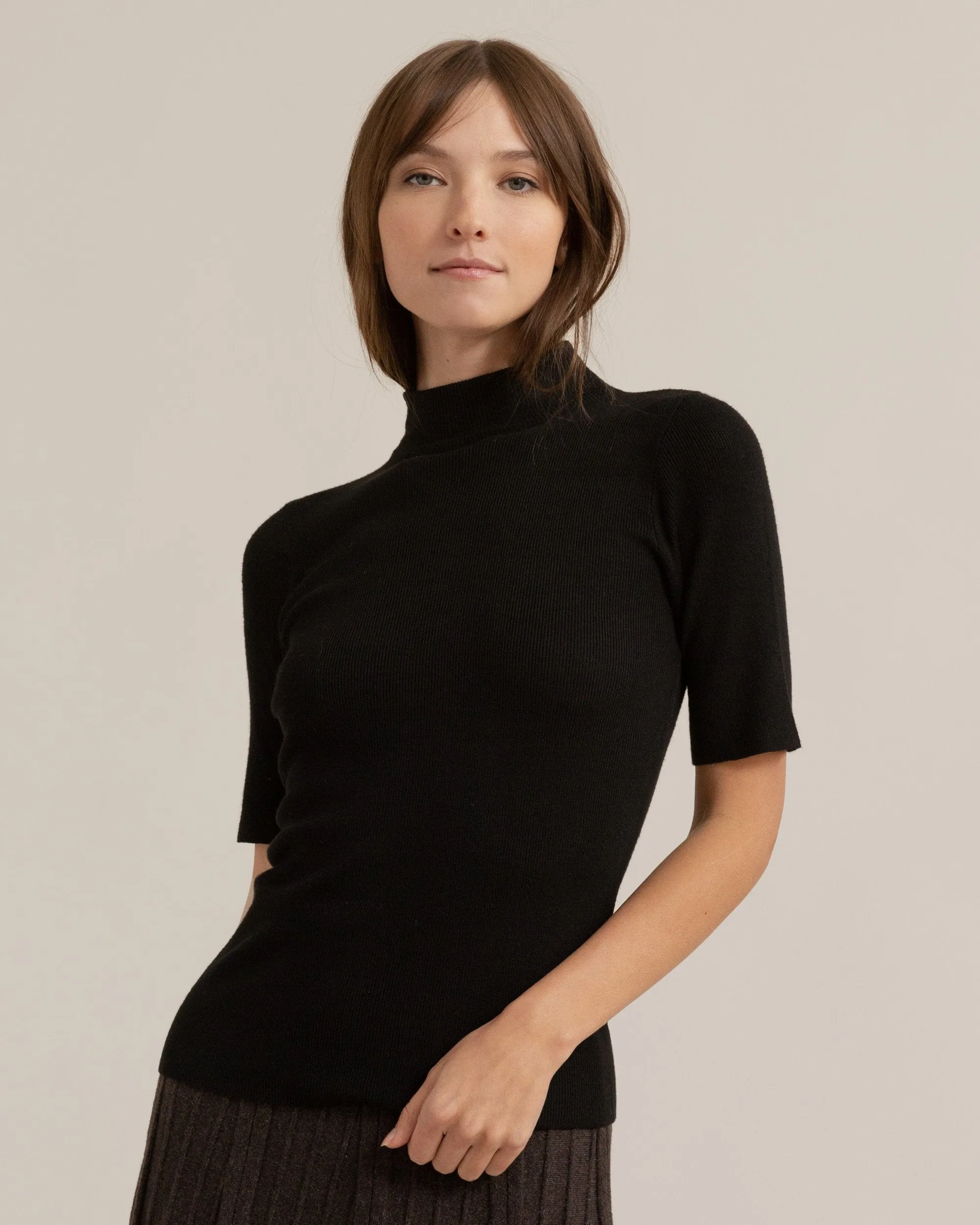 Ting Ting Mock-Neck Short-Sleeve Sweater