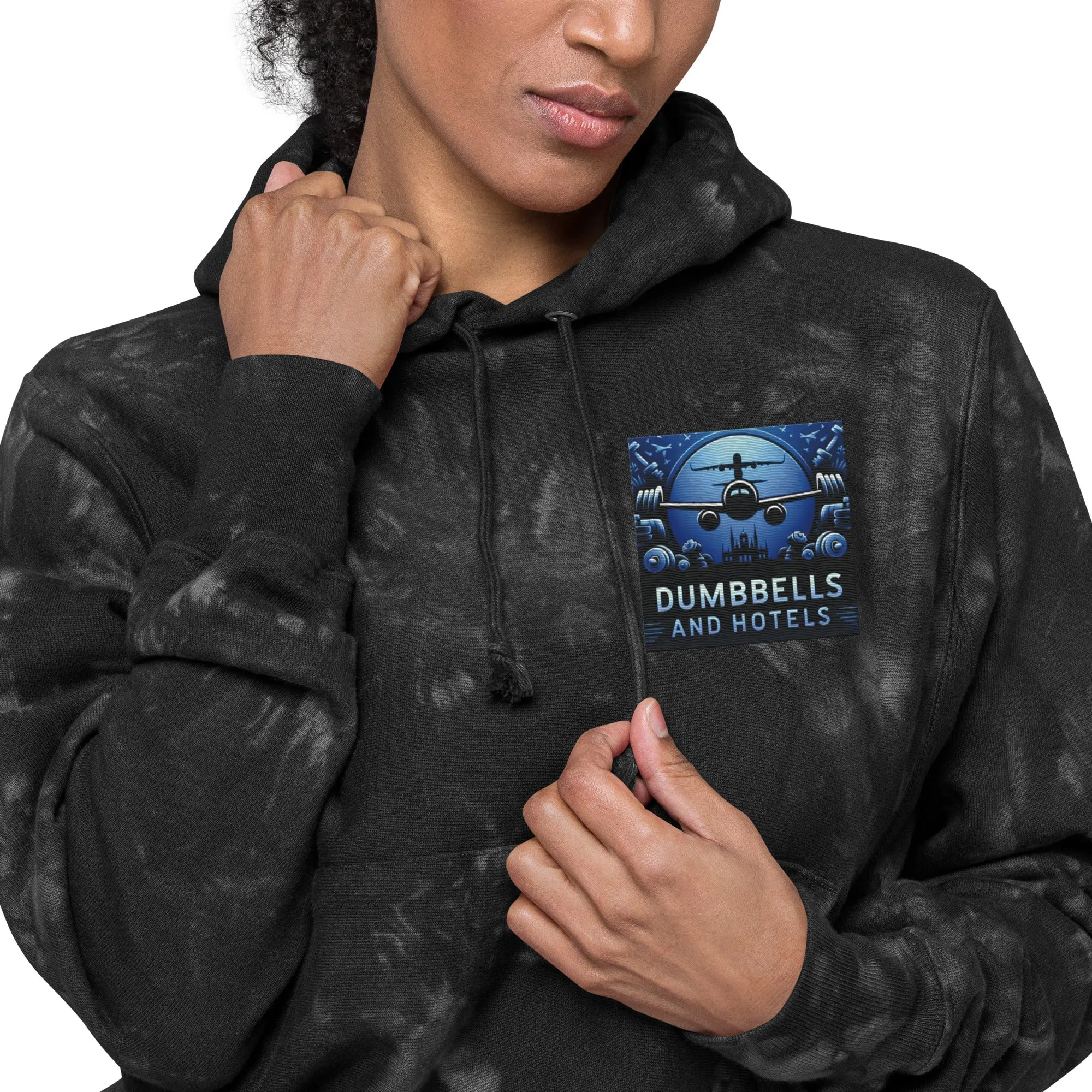 Unisex Champion Tie-Dye Hoodie by Dumbbells and Hotels