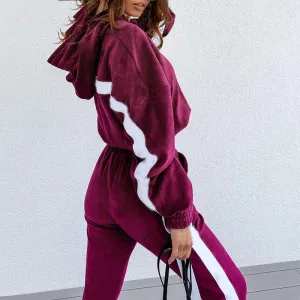 Velvet Women Set Long Sleeve Crop Hoodies And Pants Joggers Suit