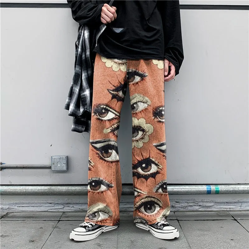 Vintage print street fashion trousers