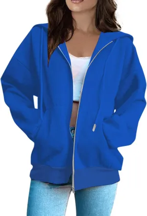 Womens Fashion Long Sleeve Zip Up Hoodies Jackets Casual Plain Fitted Fall Teen Girls Sweatshirt Coats