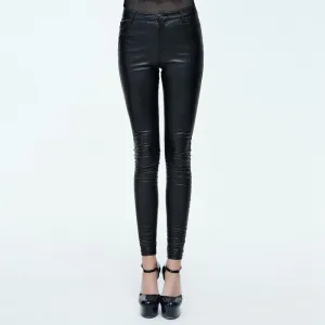 Women's Goth Leather Low Rise Pants With Skull Button
