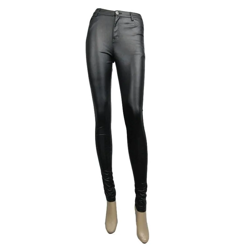 Women's Goth Leather Low Rise Pants With Skull Button