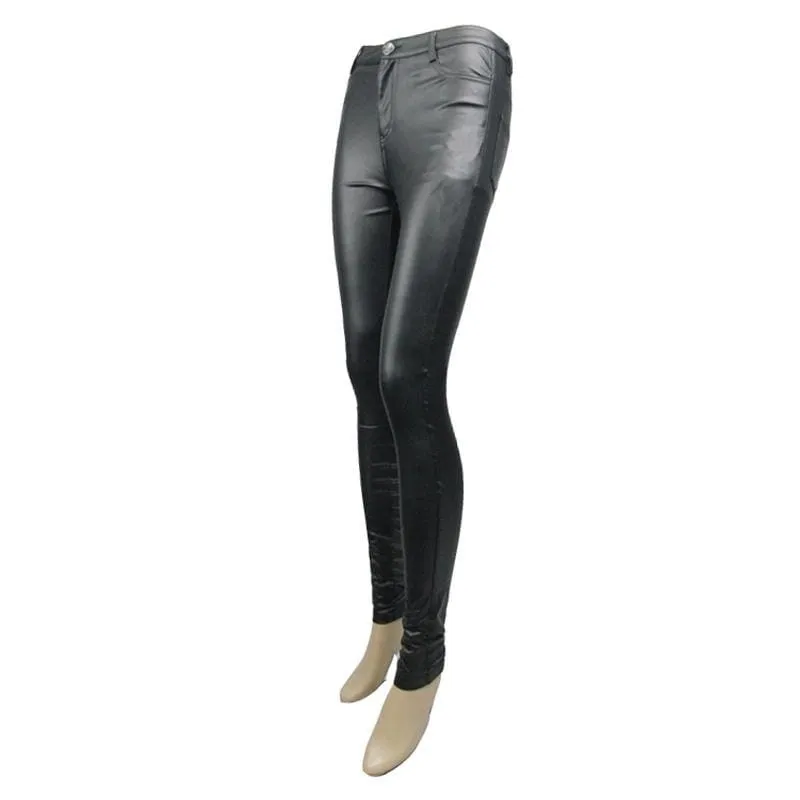 Women's Goth Leather Low Rise Pants With Skull Button