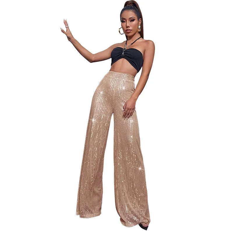 Women's High Waist Fashion Casual Sequins Loose-fitting Pants