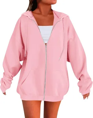Zip Up Hoodie Women Oversized Hooded Zip Up Sweatshirt Ladies Fleece Cute Sweatshirts Sweaters Long Sleeve Sweat Shirts