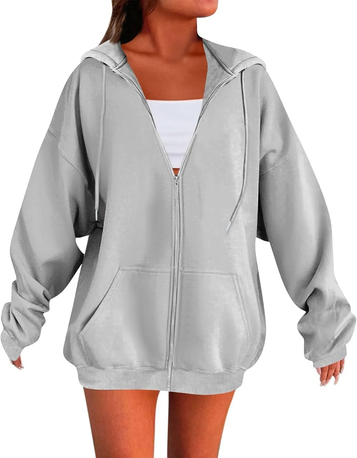 Zip Up Hoodie Women Oversized Hooded Zip Up Sweatshirt Ladies Fleece Cute Sweatshirts Sweaters Long Sleeve Sweat Shirts