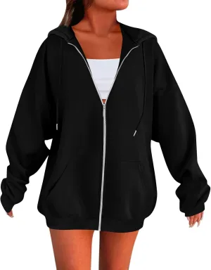 Zip Up Hoodie Women Oversized Hooded Zip Up Sweatshirt Ladies Fleece Cute Sweatshirts Sweaters Long Sleeve Sweat Shirts