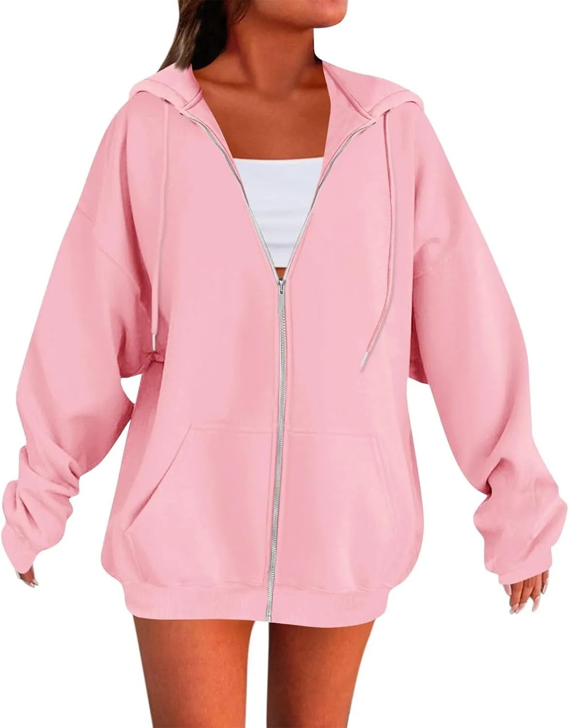Zip Up Hoodie Women Oversized Hooded Zip Up Sweatshirt Ladies Fleece Cute Sweatshirts Sweaters Long Sleeve Sweat Shirts