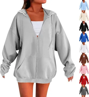 Zip Up Hoodie Women Oversized Hooded Zip Up Sweatshirt Ladies Fleece Cute Sweatshirts Sweaters Long Sleeve Sweat Shirts