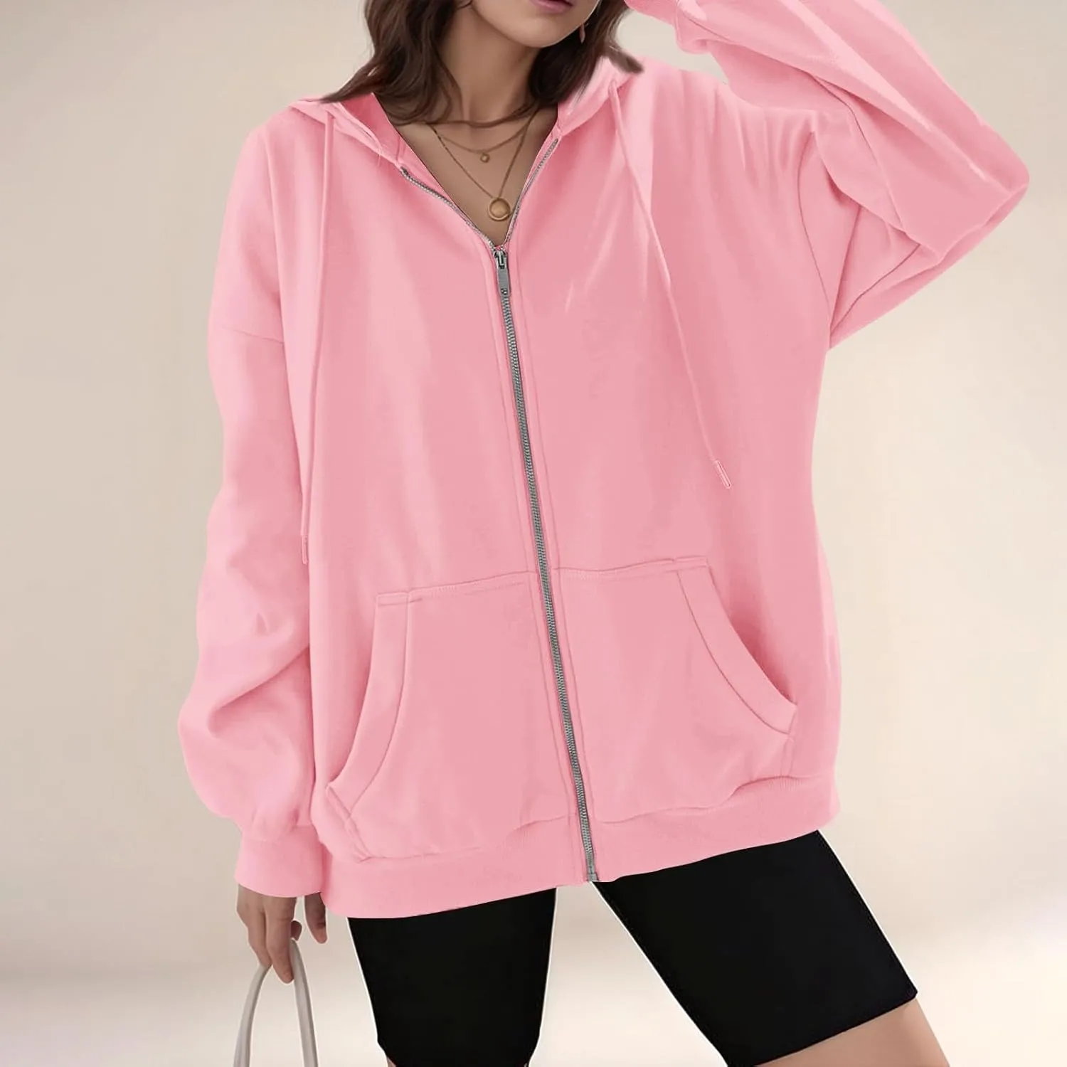 Zip Up Hoodie Women Oversized Hooded Zip Up Sweatshirt Ladies Fleece Cute Sweatshirts Sweaters Long Sleeve Sweat Shirts